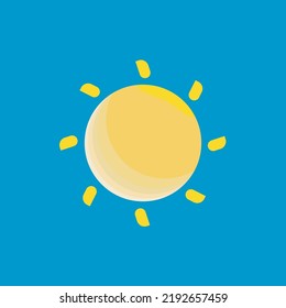 The sunny sun with yellow and a bit highlighted white color. Suitable for a logo, icon, design element, image illustration of a drawing book for kids, etc.