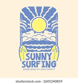 SUNNY SURFING vector illustration tshirt design
