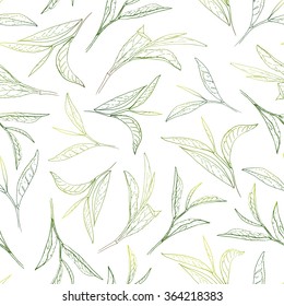 Sunny tea leafs. Hand-painted seamless pattern