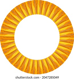 Sunny textured circle frame on a white backdrop. Orange frame with rays for modern architectural solutions, wallpaper and textiles, prints and cards, fabric products, business concept, etc.