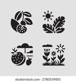 Sunny tropical composition icons designed with beach plants fruits leaves and summer decorations perfect for seasonal marketing and tourism related presentations