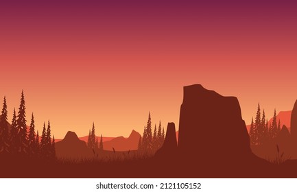 A sunny twilight with beautiful mountain views from the edge of the cliff