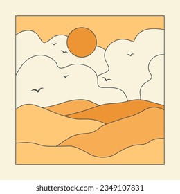 Sunny valley y nubes vistas paisaje ilustración postal