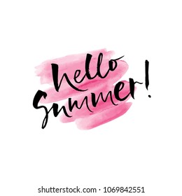 Sunny vector lettering illustration with white background "Hello, summer!" Amazing handmade calligraphy poster for shirt design print, postcard, card, invitation, icon, logo, badge