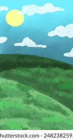 Sunny vertical land background children illustration