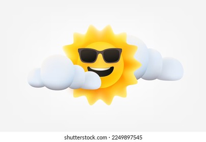 Sunny weather with clouds concept. Forecast 3d vector illustration isolated on white background
