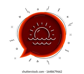 Sunny weather forecast line icon. Chat bubble with shadow. Summer sun sign. Sunset with waves. Thin line sunset icon. Vector