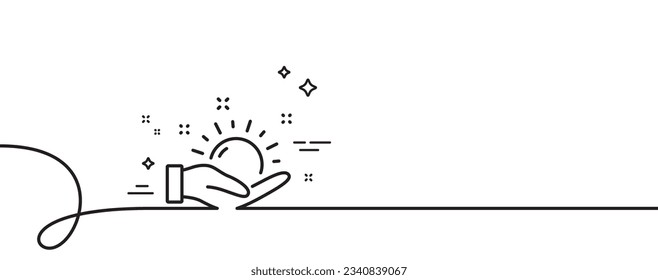 Sunny weather forecast line icon. Continuous one line with curl. Hold summer sun sign. Sunny weather single outline ribbon. Loop curve pattern. Vector