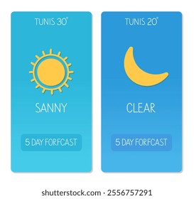 Sunny weather forecast for Tunis with clear skies and warm temperatures