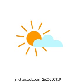 sunny weather icon. doodle drawing of sun and clouds.