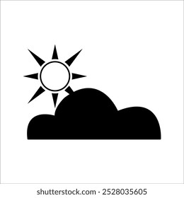 sunny weather icon. Thick clouds with the Sun. Cloudy Day vector icon