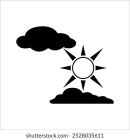 Icono de Clima soleado. Nubes gruesas con el sol. Icono de Vector nublado del día