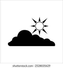 Icono de Clima soleado. Nubes gruesas con el sol. Icono de Vector nublado del día