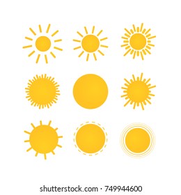 Sunny weather icons set. Sun doodle illustration