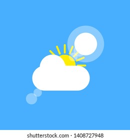 Sunny weather sign icon on blue background. Yellow sun and cloud illustration