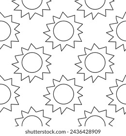 Sunny weather. Summer seamless pattern. Warm bright background. Sun rays and clouds. Hand drawn vector illustration. wallpaper print ornament fabric paper fashion line doodle coloring