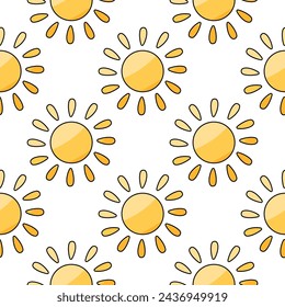 Sunny weather. Summer seamless pattern. Warm bright background. Sun rays and clouds. Hand drawn vector illustration. wallpaper abstract texture print ornament fabric paper fashion