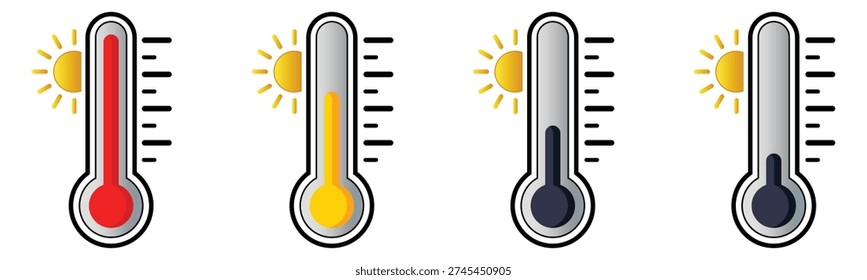 Sunny Weather Temperature Thermometer Climate Icon Set