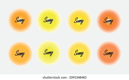 sunny weather, Sunny text icon, Sun star icons collection in yellow and shades 