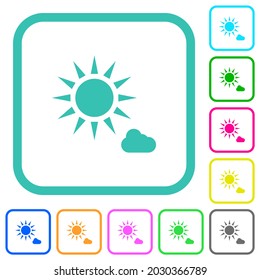 soleado tiempo vivos colores de iconos planos en bordes curvados sobre fondo blanco