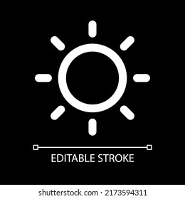 Sunny weather white linear ui icon for dark theme. Clear sky. Summertime. Weather prediction. Vector line pictogram. Isolated user interface symbol for night mode. Editable stroke. Arial font used