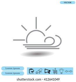 Sunny, windy, sky icon vector image. Can also be used for weather, forecast, season, climate, meteorology. Suitable for web apps, mobile apps and print media