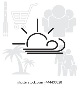 Sunny, windy, sky icon vector image. Can also be used for weather, forecast, season, climate, meteorology. Suitable for web apps, mobile apps and print media