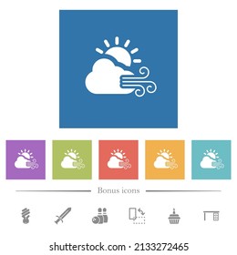 Iconos blancos soleados y ventosos en los fondos cuadrados. 6 iconos de bonificación incluidos.
