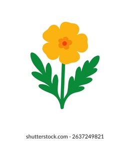 Sunny yellow bloom with leafy greens illustration design element