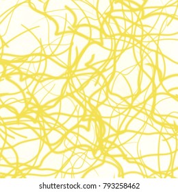 sunny yellow watercolor scribble pattern with loose lines in different thickness on white background, vector illustration