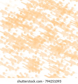 sunny yellow watercolor splatter pattern with dots and strokes in different transparency in diagonal direction on white background, vector illustration