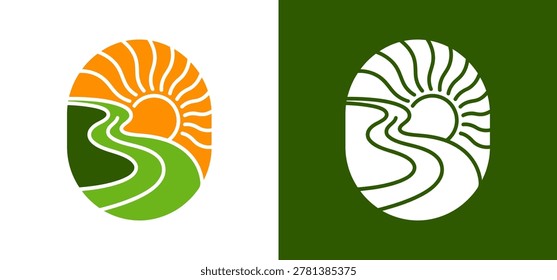 Sunnybrook schools logo with winding path and sun, suitable for educational institutions and outdoor adventure brands.