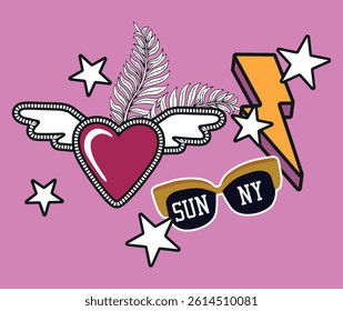 Sunny,Vector illustration with funny vector badges, design for t shirt, fashion print, poster, sticker, card and other uses