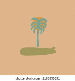 Logo de Sun, palmeras y tablas de surf.logotipo agradable y sencillo