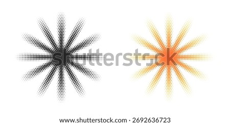 Sunray Halftone Effect Retro Vintage Cartoon Style Vector Illustration Set