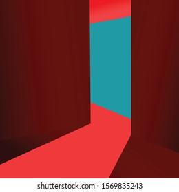 Sunray through the door in minimal red color style. Modern minimal interior landscape style