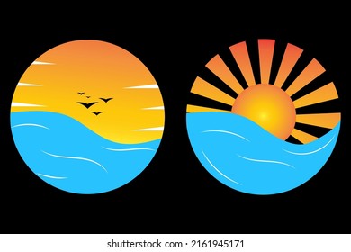 Sunrays Ocean Retro Sunset Clipart