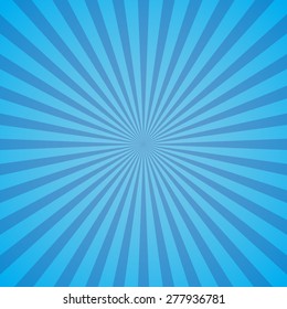 Sunrays, sunburst abstract blue wide background. Color burst backdrop. Vector illustration sun beam ray sunburst pattern background. Sunny day. Radial rays for your design. 