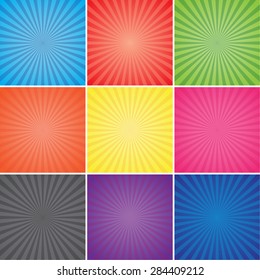Sunrays, sunburst abstract colorful wide background. Color burst backdrop. Vector illustration sun beam ray sunburst pattern background. Sunny day. Radial rays for your design. rst. Radial Lines.