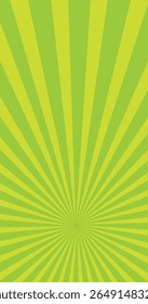 Sunrays, sunburst abstract green wide background. Color burst backdrop. Sunny day. Radial rays for your design.