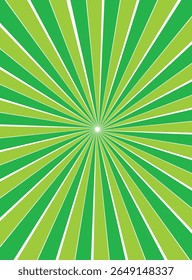 Sunrays, sunburst abstract green wide background. Color burst backdrop. Sunny day. Radial rays for your design.