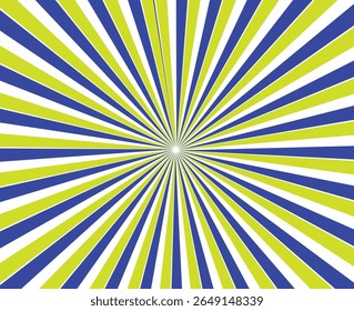 Sunrays, sunburst abstract green wide background. Color burst backdrop. Sunny day. Radial rays for your design.