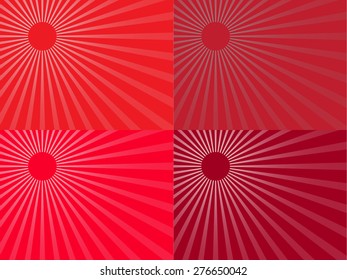 Sunrays, sunburst abstract red wide background. Color burst backdrop. Vector illustration sun beam ray sunburst pattern background. Sunny day. Radial rays for your design. 