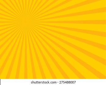 Sunrays, sunburst abstract yellow orange wide background. Color burst backdrop. Vector illustration sun beam ray sunburst pattern background. Sunny day. Radial rays for your design. 