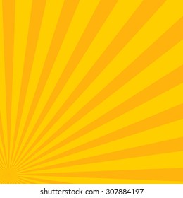 Sunrays, sunburst abstract yellow wide background. Color burst backdrop. Vector illustration sun beam ray sunburst pattern background. Sunny day. Radial rays for your design. 