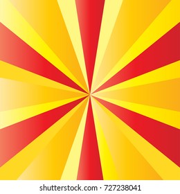 Sunrise background of Catalonia national flag red and yellow color striped banner. Painted shine star burst texture. Sunburst rays patriotic background. Abstract design poster template vector estelada