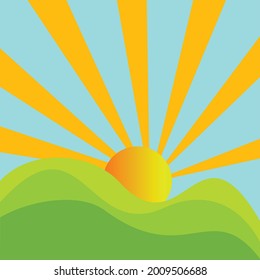 Sonnenaufgang, Vektorgrafik mit Hügelgrafik
