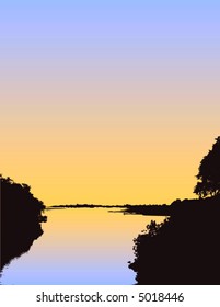 A sunrise background where river joins the ocean