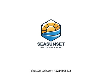 Sunrise Beach Logo Illustration Vector Template
