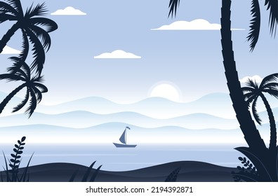 Sunrise Beach - Modern Flat Landscape Illustration.